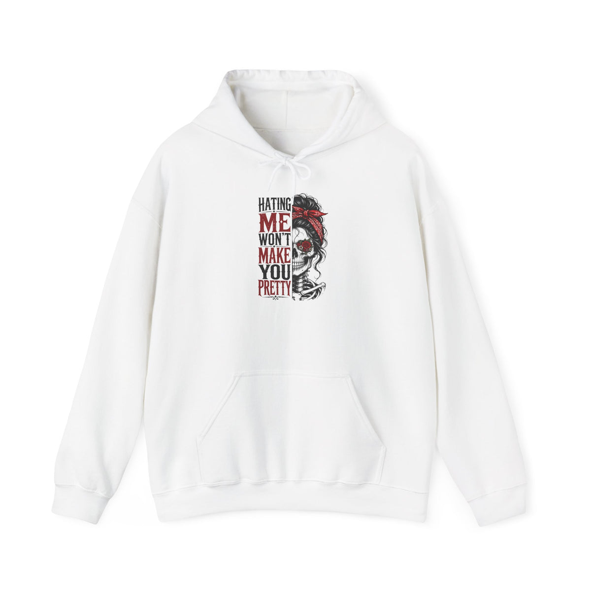 Hating Me Won't Make You Pretty Hoodie | Skull Bandana Pin-Up Graphic