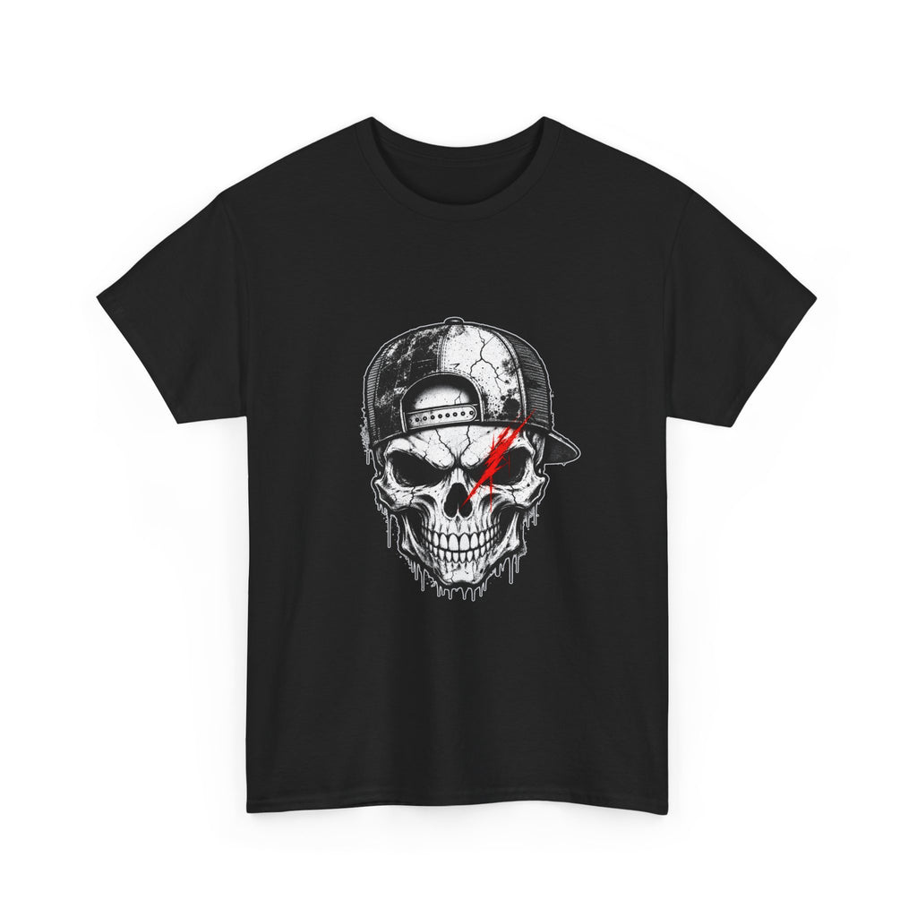 Skull Cap T-Shirt — Grunge Skull with Red Eye Slash Graphic