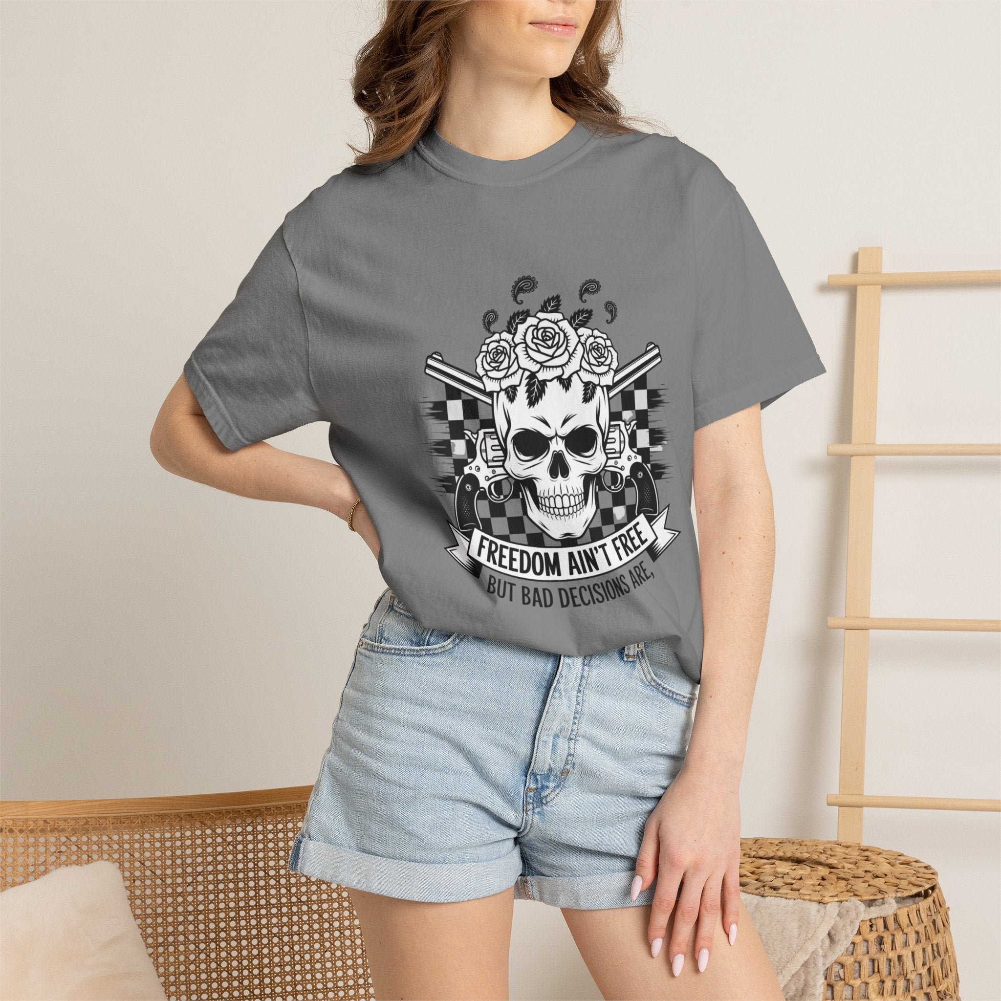 Skull & Roses T‑Shirt — "Freedom Ain't Free" Graphic Tee