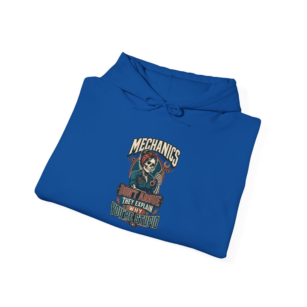 Mechanics Don't Argue Hoodie | Funny Vintage Skeleton Mechanic