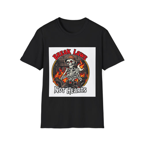 Break Laws Not Hearts Skeleton Flame Graphic T-Shirt