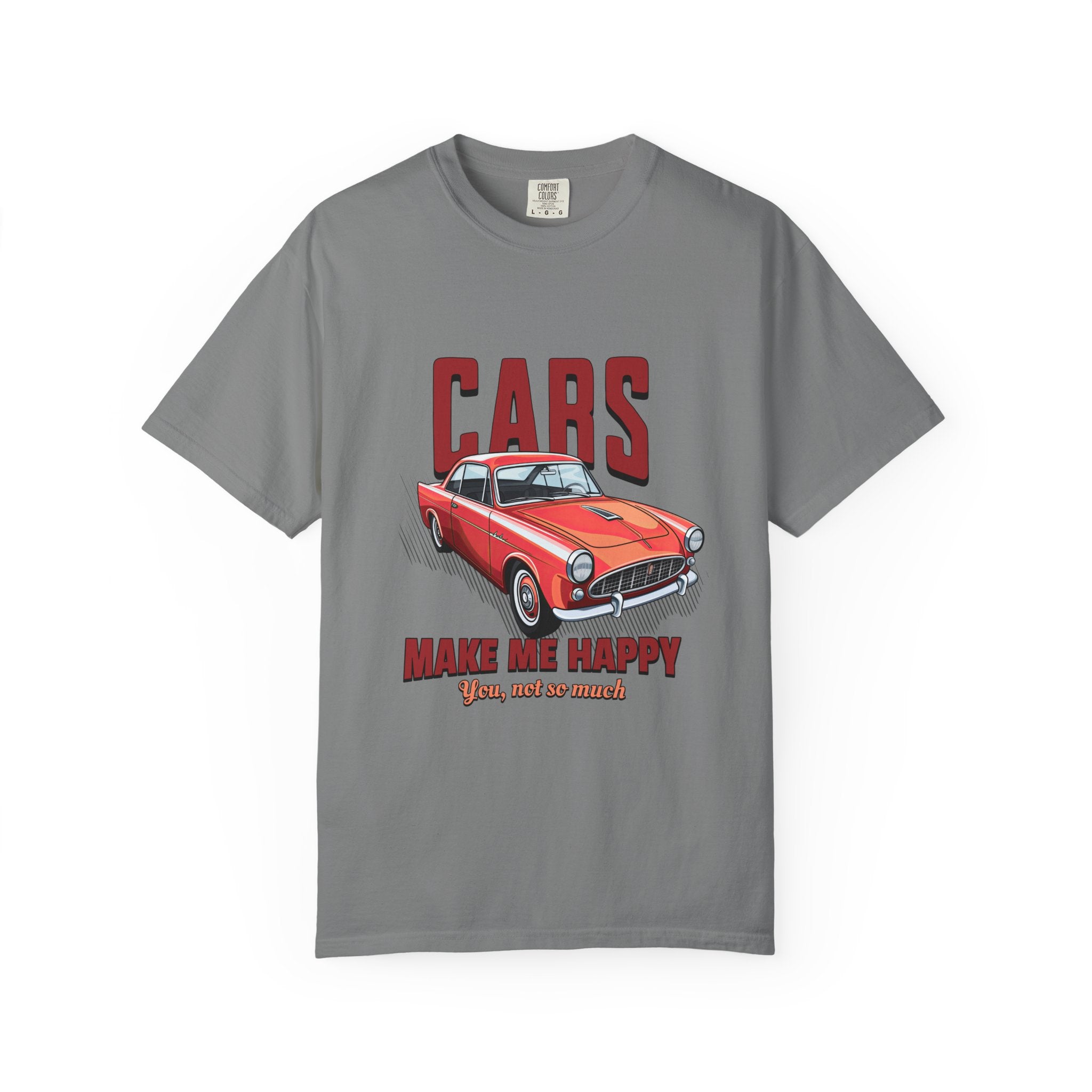 Cars Make Me Happy T-Shirt — Classic Red Sports Car Graphic Tee