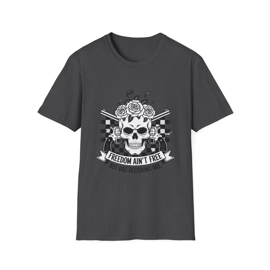 Skull & Roses T‑Shirt — “Freedom Ain’t Free” Racing Flag Graphic