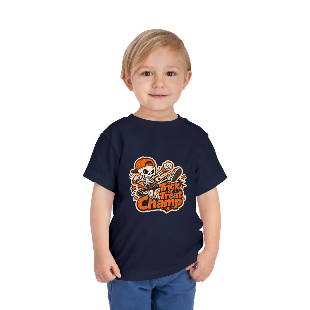 Toddler Tee — 'Trick or Treat Champ' Halloween Skeleton Skate Graphic