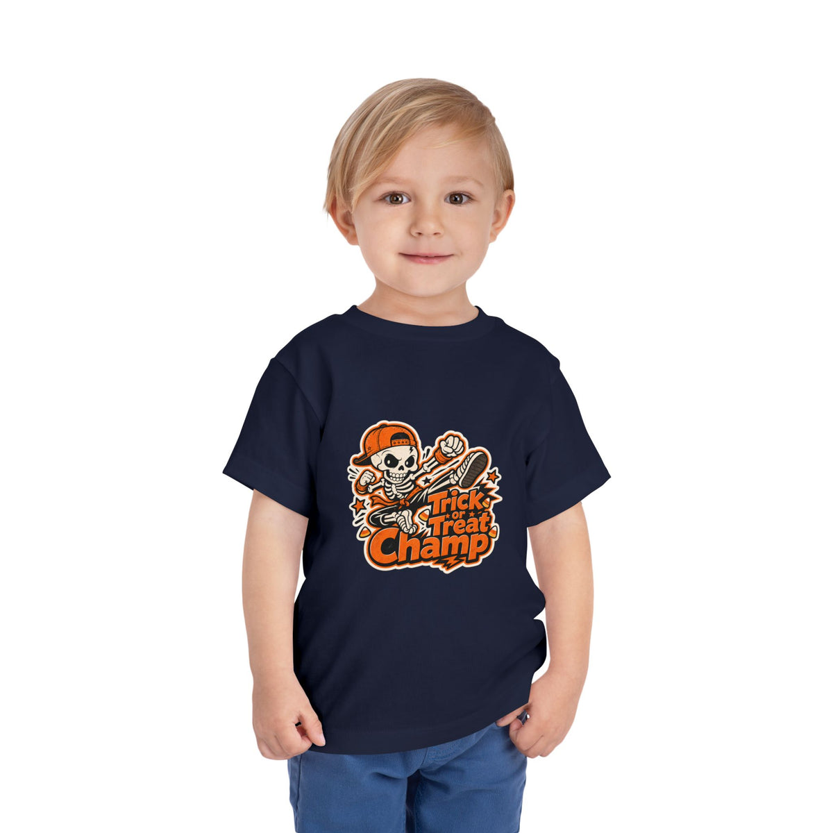 Toddler Tee — 'Trick or Treat Champ' Halloween Skeleton Skate Graphic