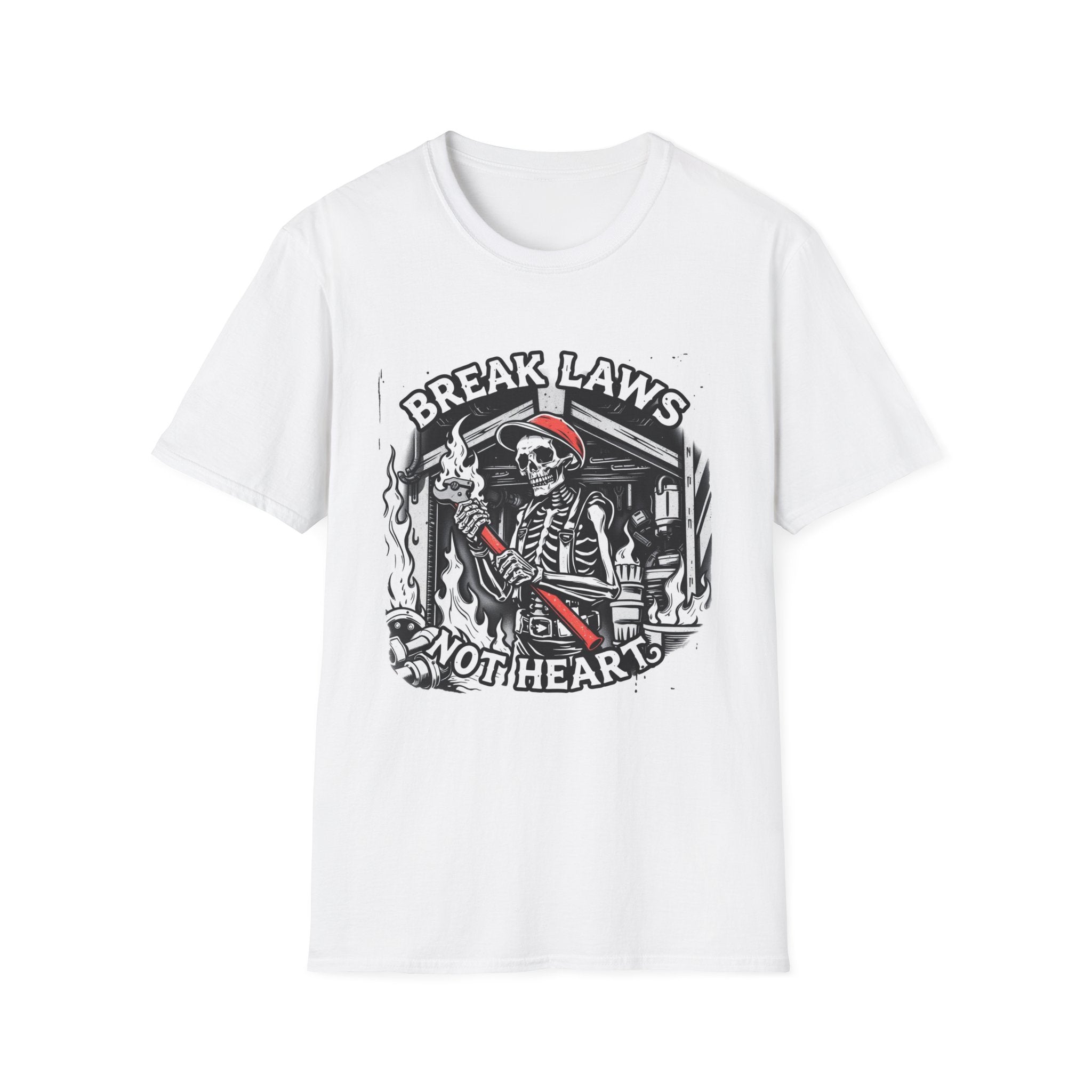 Break Laws Not Hearts Skeleton Guitar T-Shirt