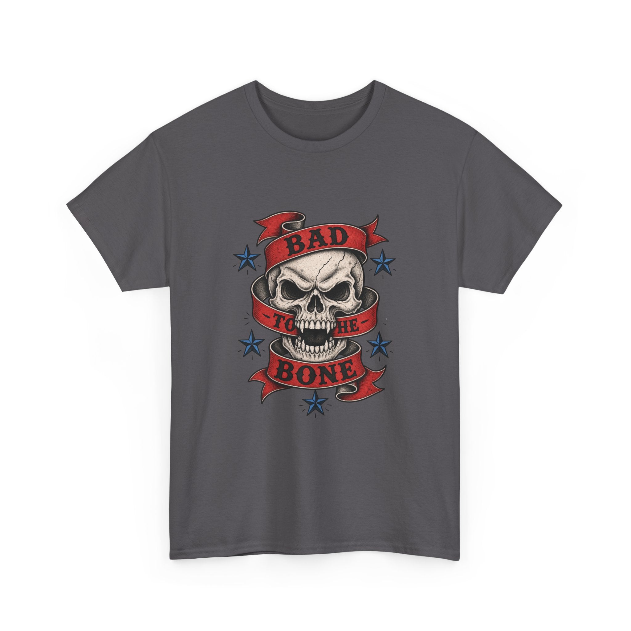 Bad to the Bone Skull Tee — Retro Rocker Biker Graphic T-Shirt