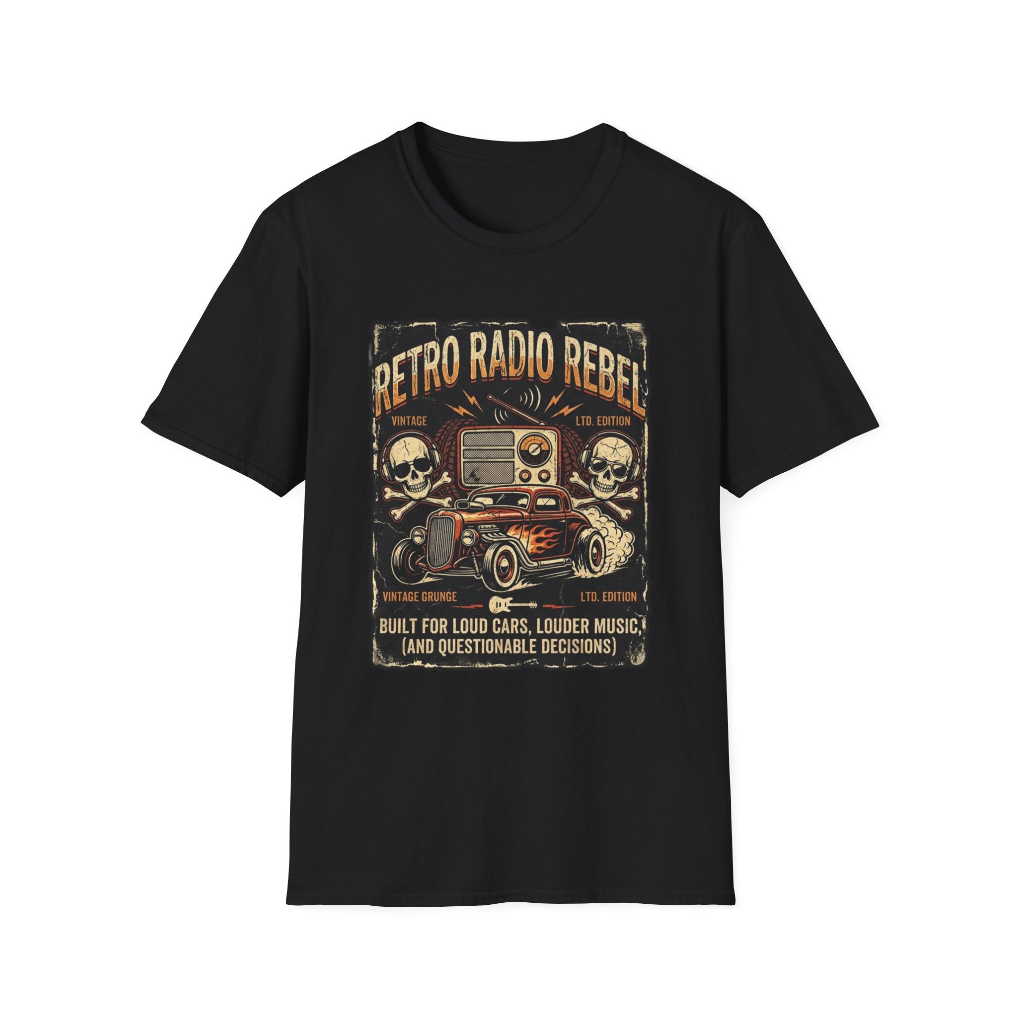 Retro Radio Rebel T-Shirt — Vintage Car, Skull & Stereo Graphic Tee