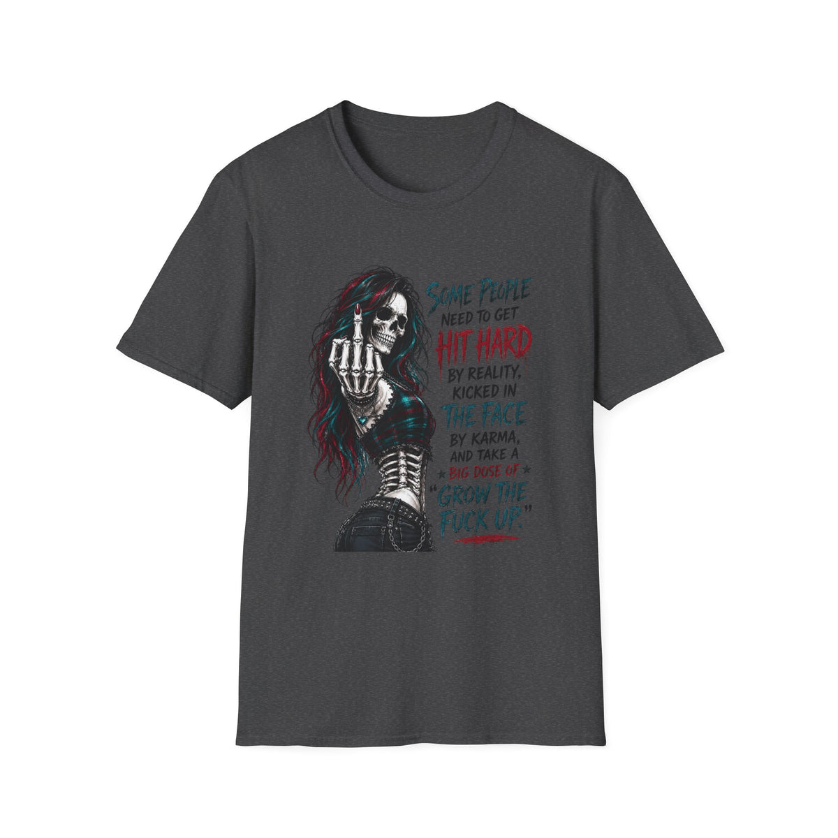 Edgy 'Grow the F*** Up' Graphic T-Shirt — Dark Skull Girl Statement Tee