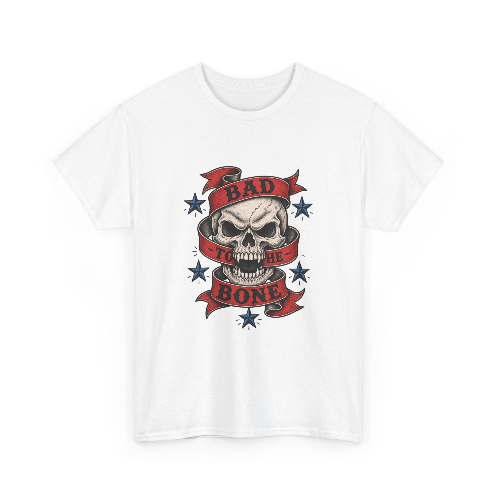 Bad to the Bone Skull Tee — Retro Rocker Biker Graphic T-Shirt