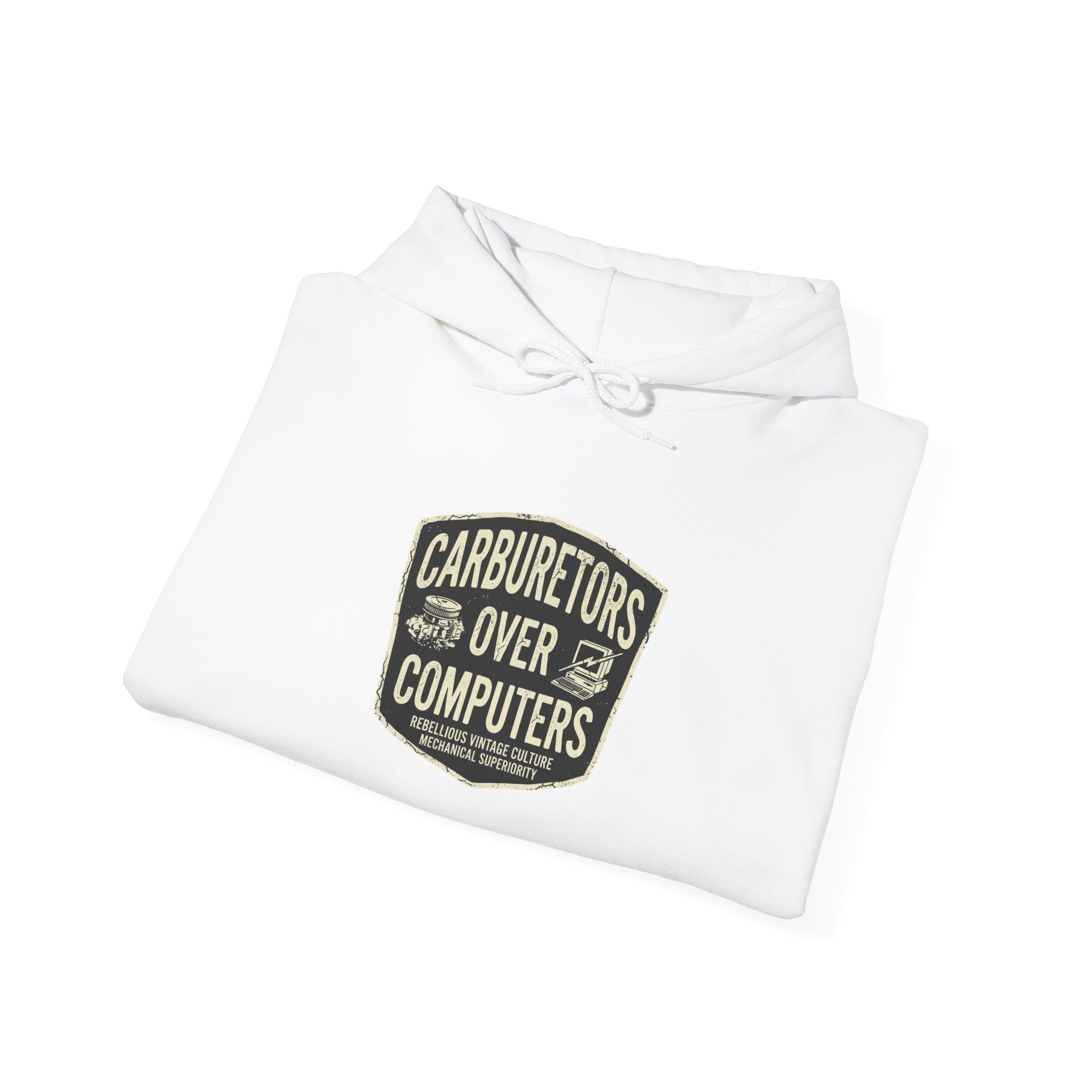 Carburetors Over Computers Hoodie — Vintage Mechanic Engine Enthusiast Pullover