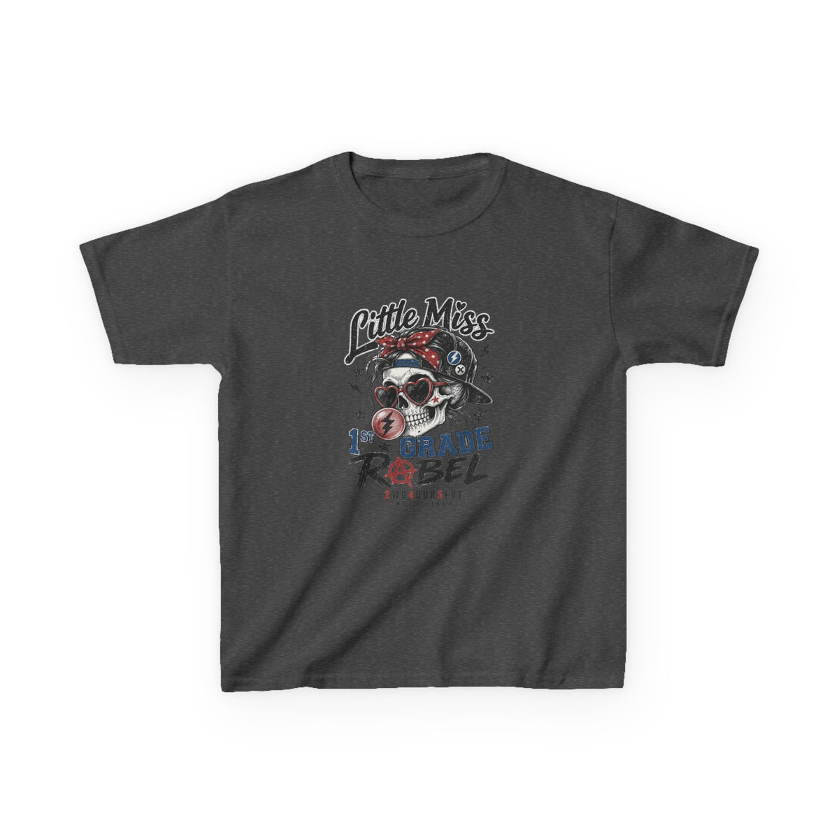 Kids T-Shirt — "Little Miss Rebel" Skull Bandana Graphic