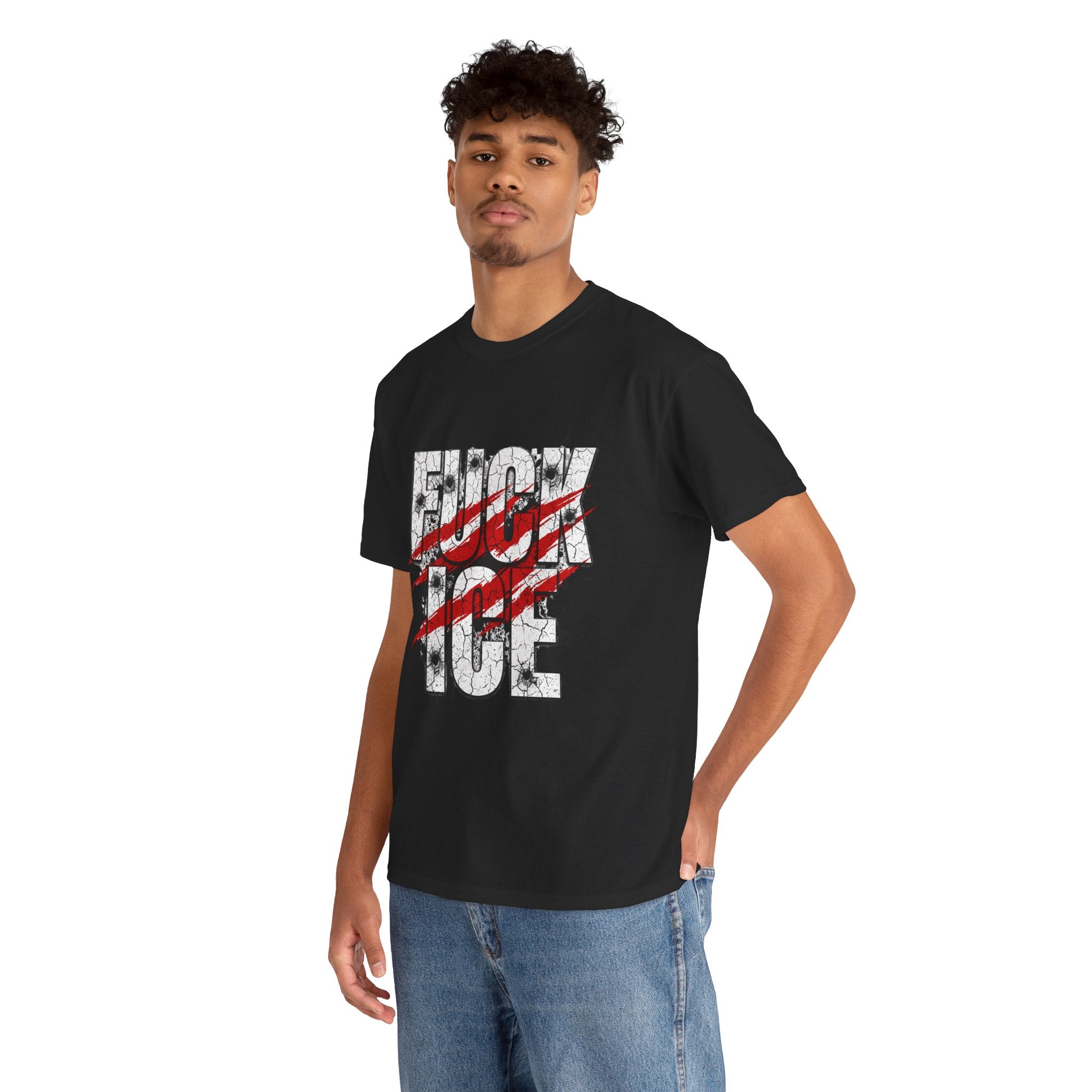 Graphic Tee — Distressed “F*** ICE” Protest Shirt with Red Slash