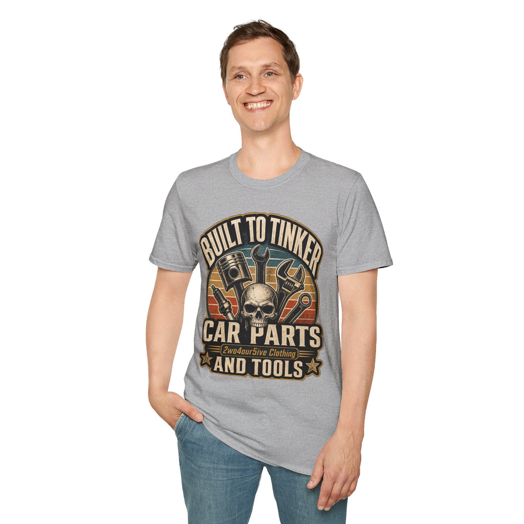 Built to Tinker Car Parts and Tools Tee — Vintage Mechanic Skull Shirt