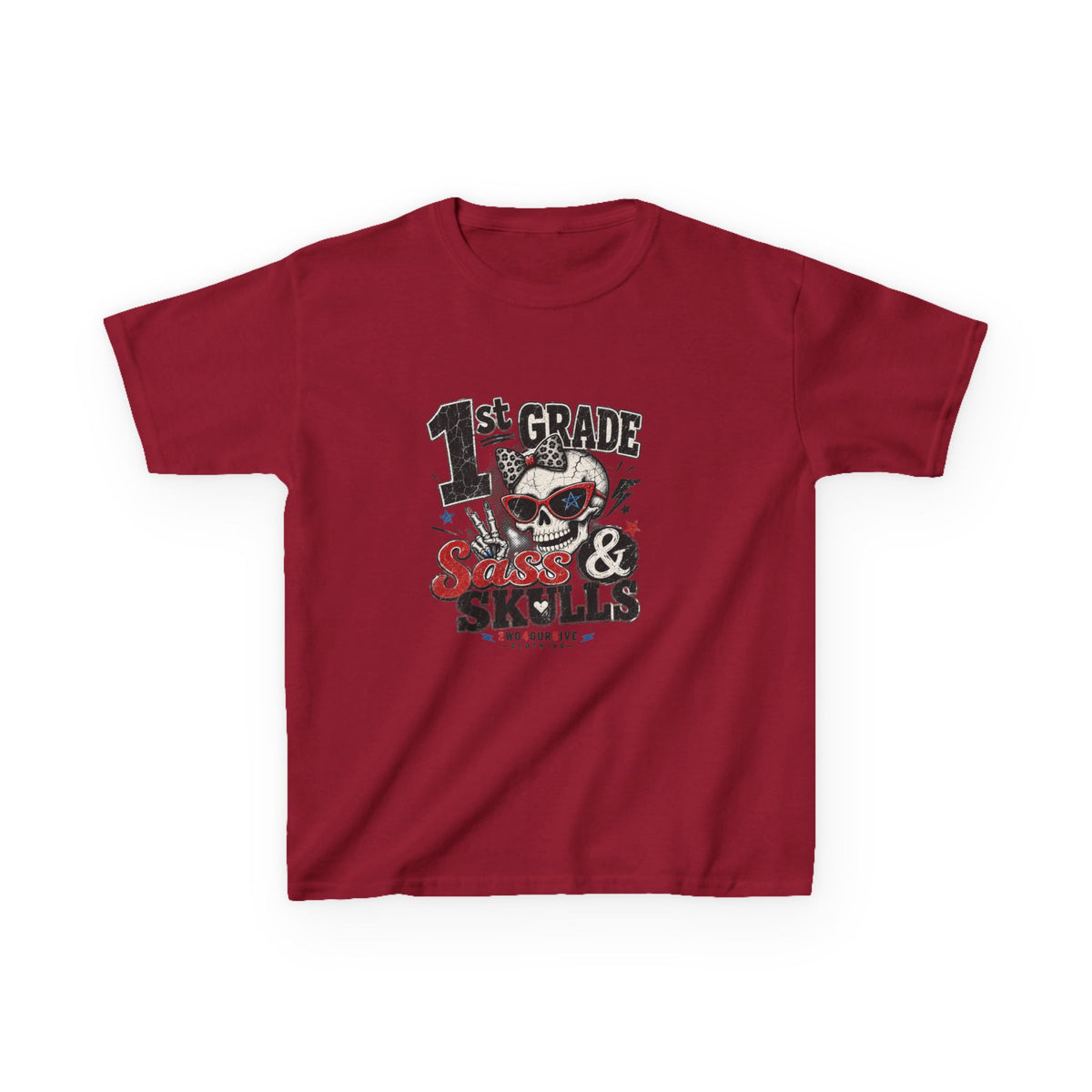 1st Grade Skulls & Sparks Kids Tee — Cute Rocker School Shirt for Back to School