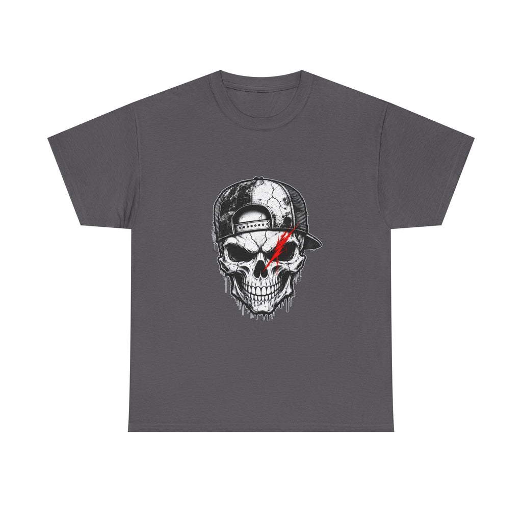 Skull Cap T-Shirt — Grunge Skull with Red Eye Slash Graphic