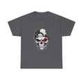 Skull Cap T-Shirt — Grunge Skull with Red Eye Slash Graphic