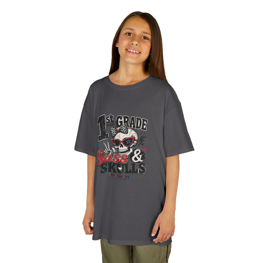 1st Grade Skulls & Sparks Kids Tee — Cute Rocker School Shirt for Back to School