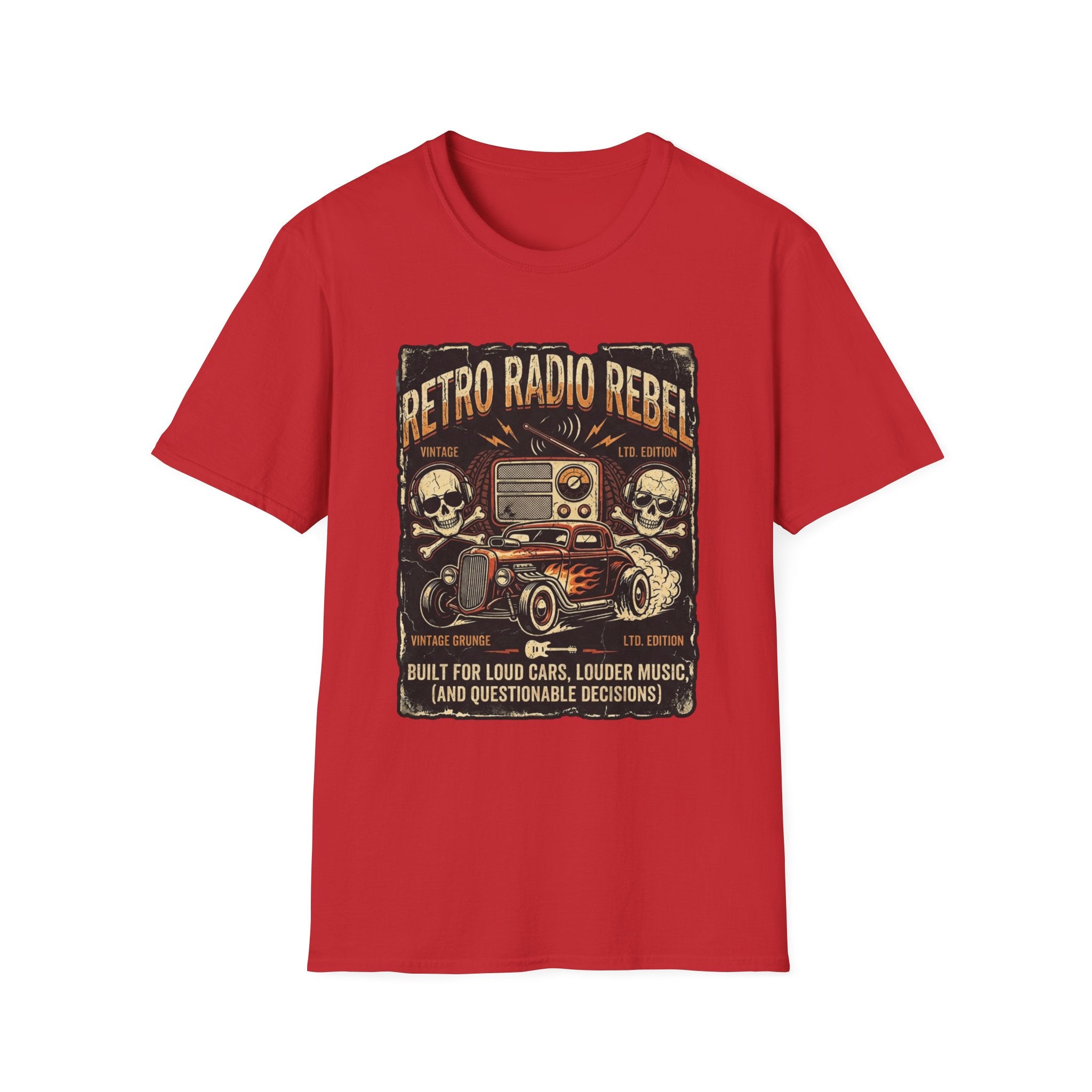 Retro Radio Rebel T-Shirt — Vintage Car, Skull & Stereo Graphic Tee
