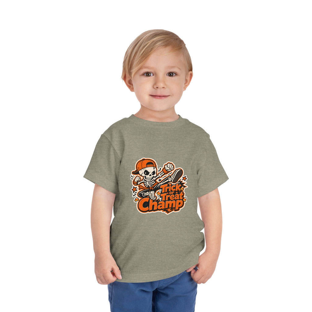 Toddler Tee — 'Trick or Treat Champ' Halloween Skeleton Skate Graphic