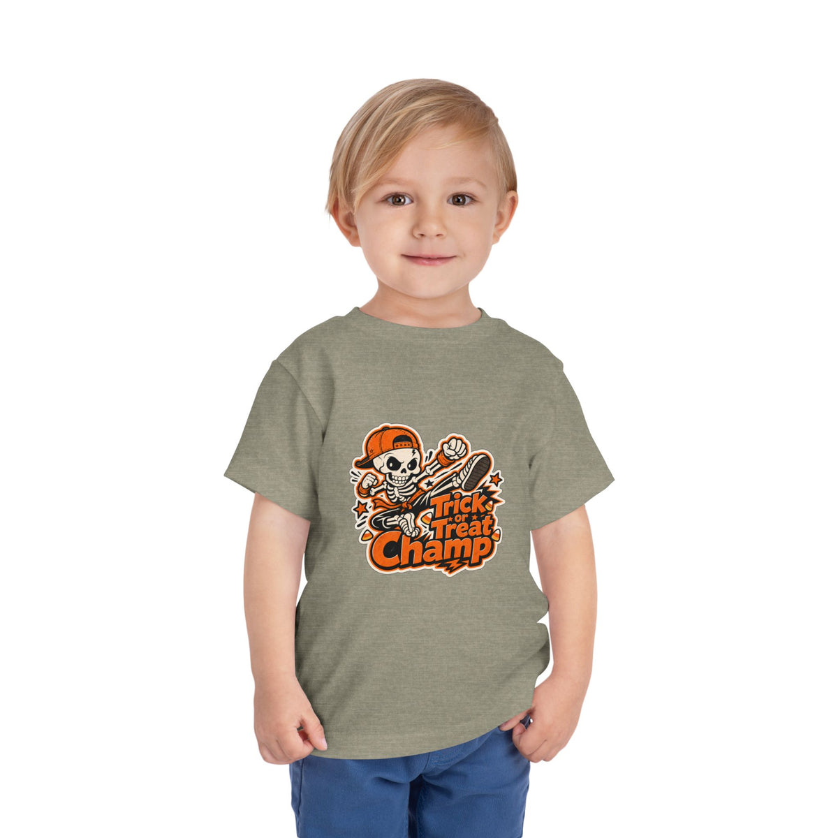 Toddler Tee — 'Trick or Treat Champ' Halloween Skeleton Skate Graphic