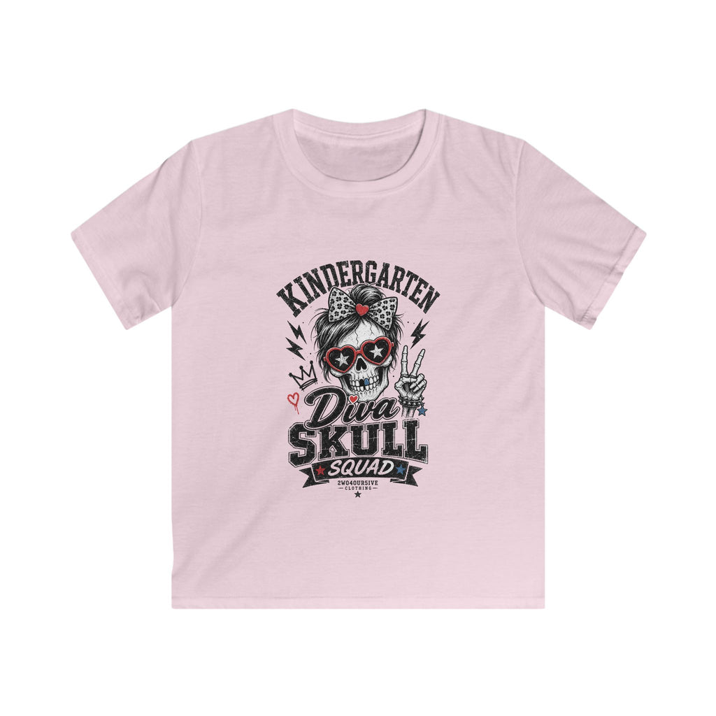 Kids Tee — "Kindergarten Diva Skull Squad" Graphic Shirt