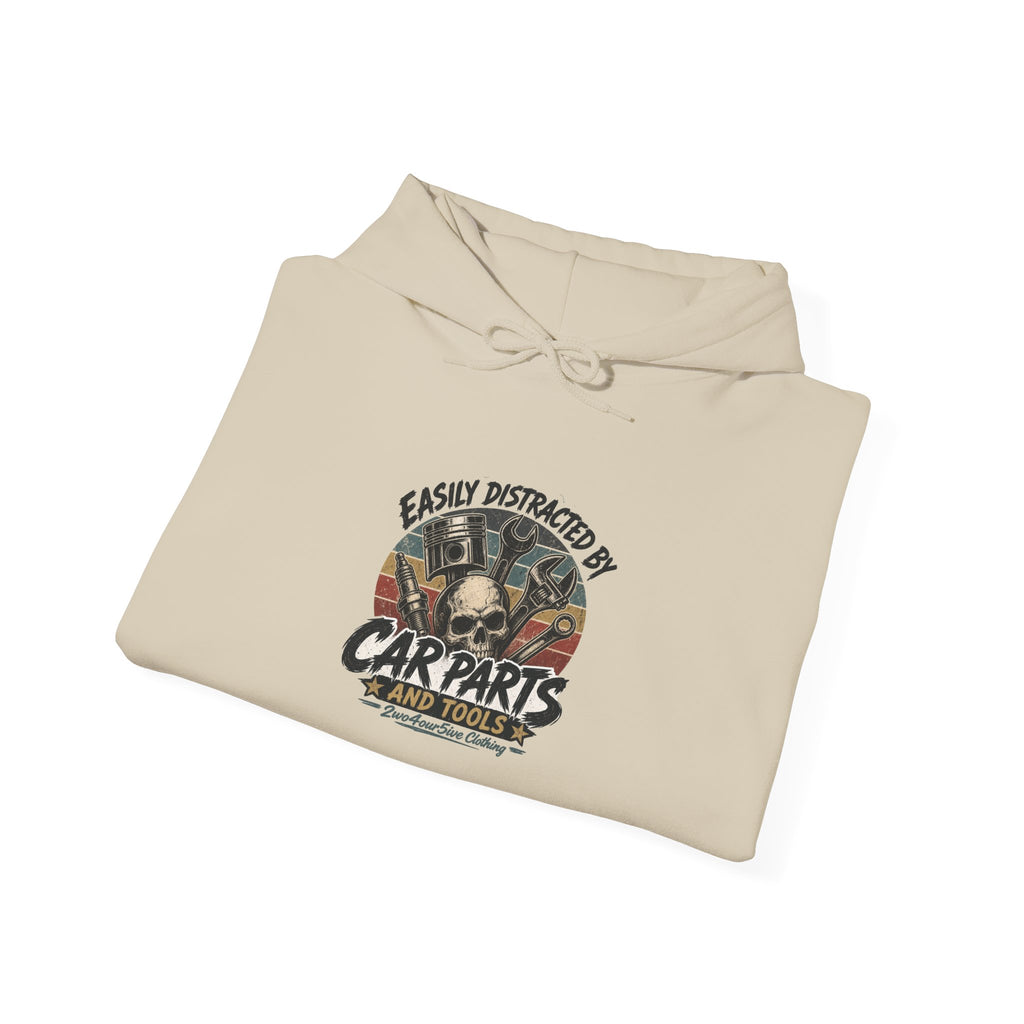 Car Parts Vintage Hoodie — "Easily Distracted By Car Parts" Mechanic Gift