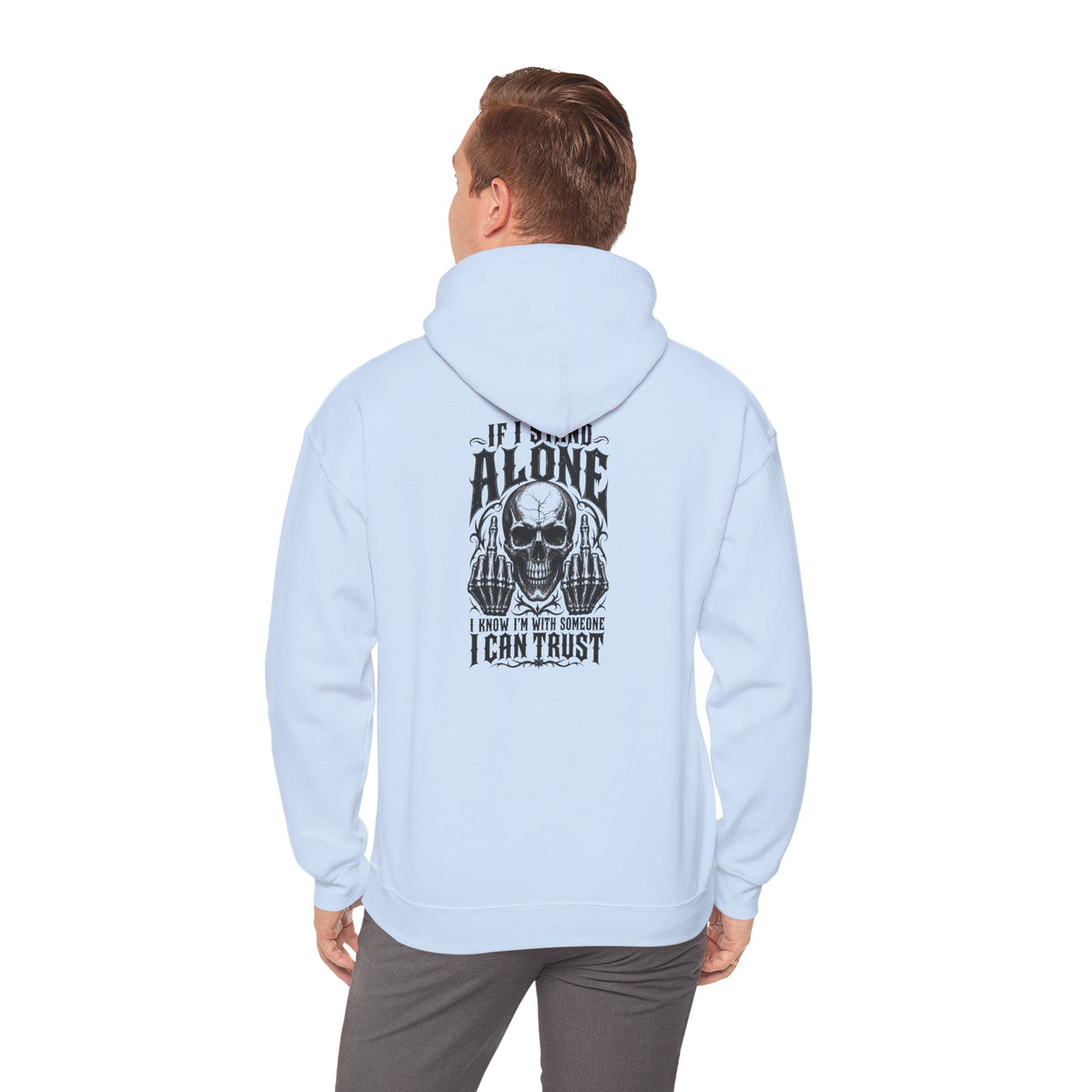Skull Graphic Hoodie - "Alone I Can Trust" Gothic Skull Back Print