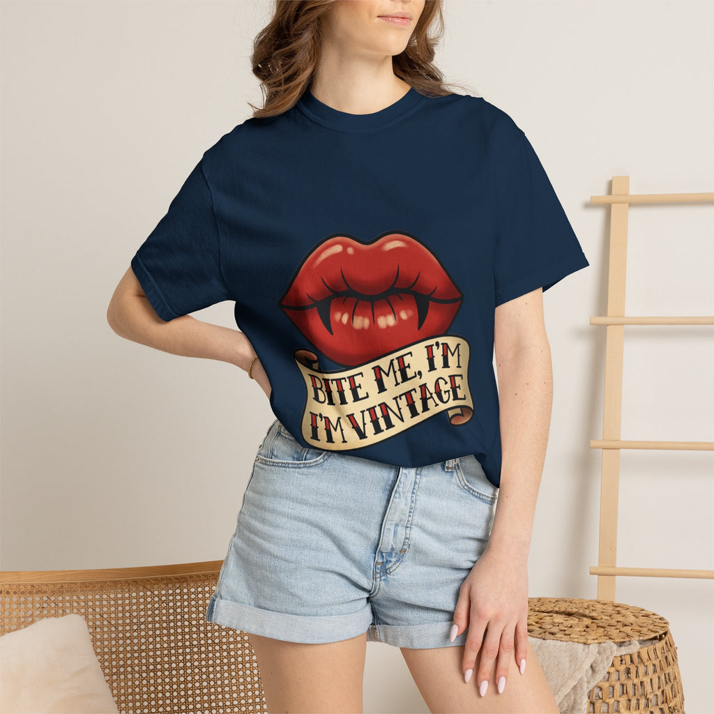Vintage Tattoo Lips T-Shirt — "Bite Me, I'm Vintage" Graphic Tee