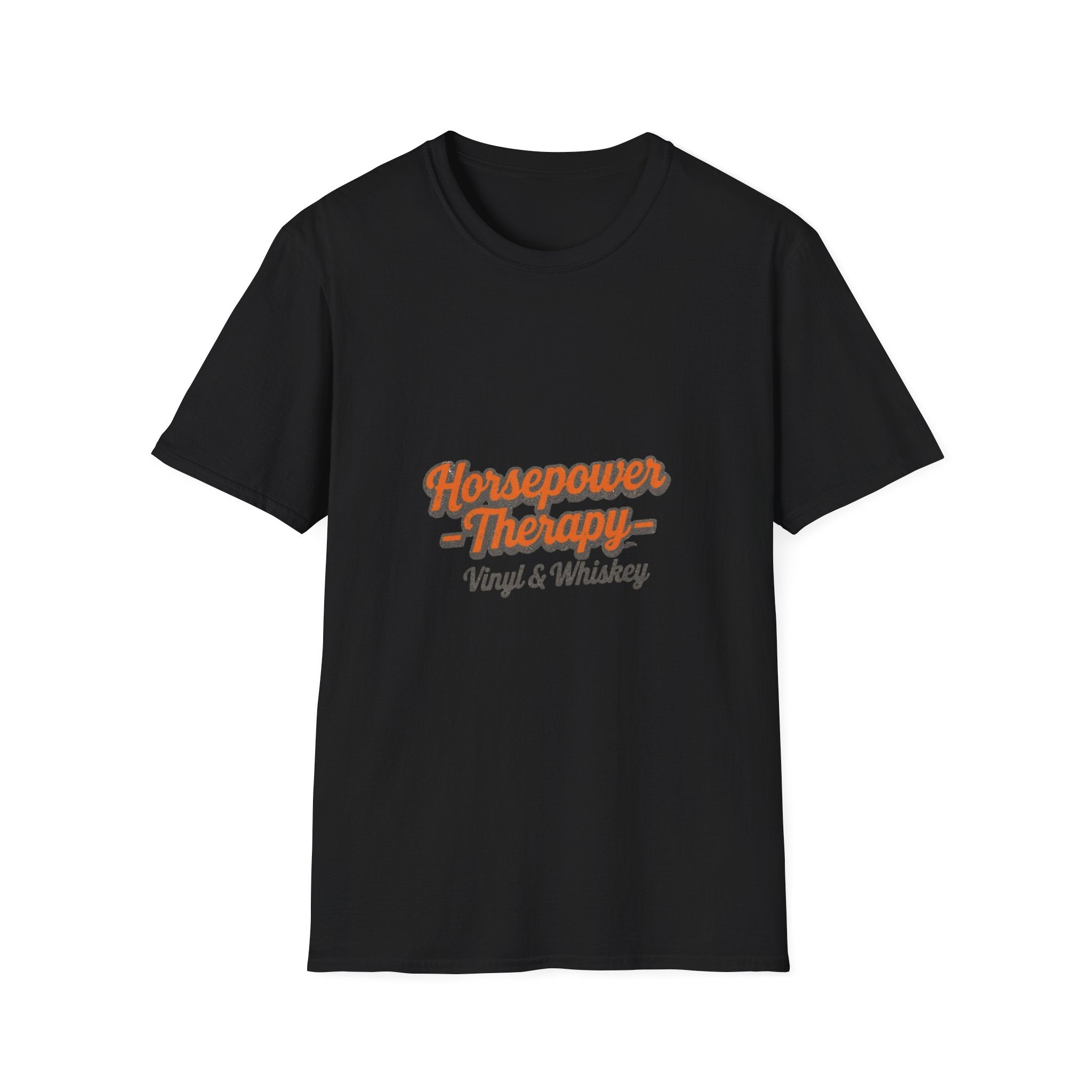 Horsepower Therapy T-Shirt — "Horsepower Therapy: Vinyl & Whiskey" Retro Automotive Tee