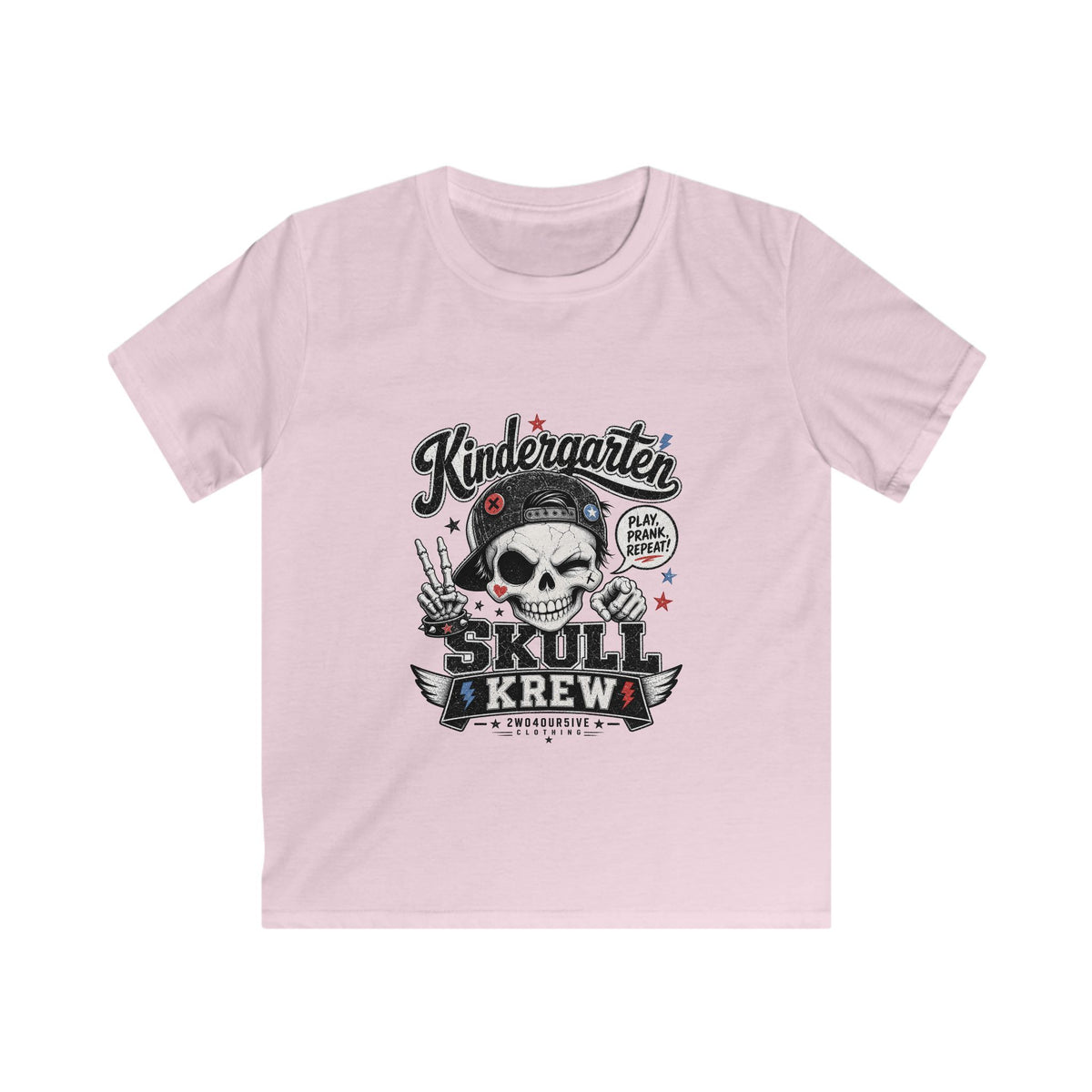 Kids Tee — "Kindergarten Skull Krew" Graphic T‑Shirt (Back‑to‑School, Playful Punk Design)