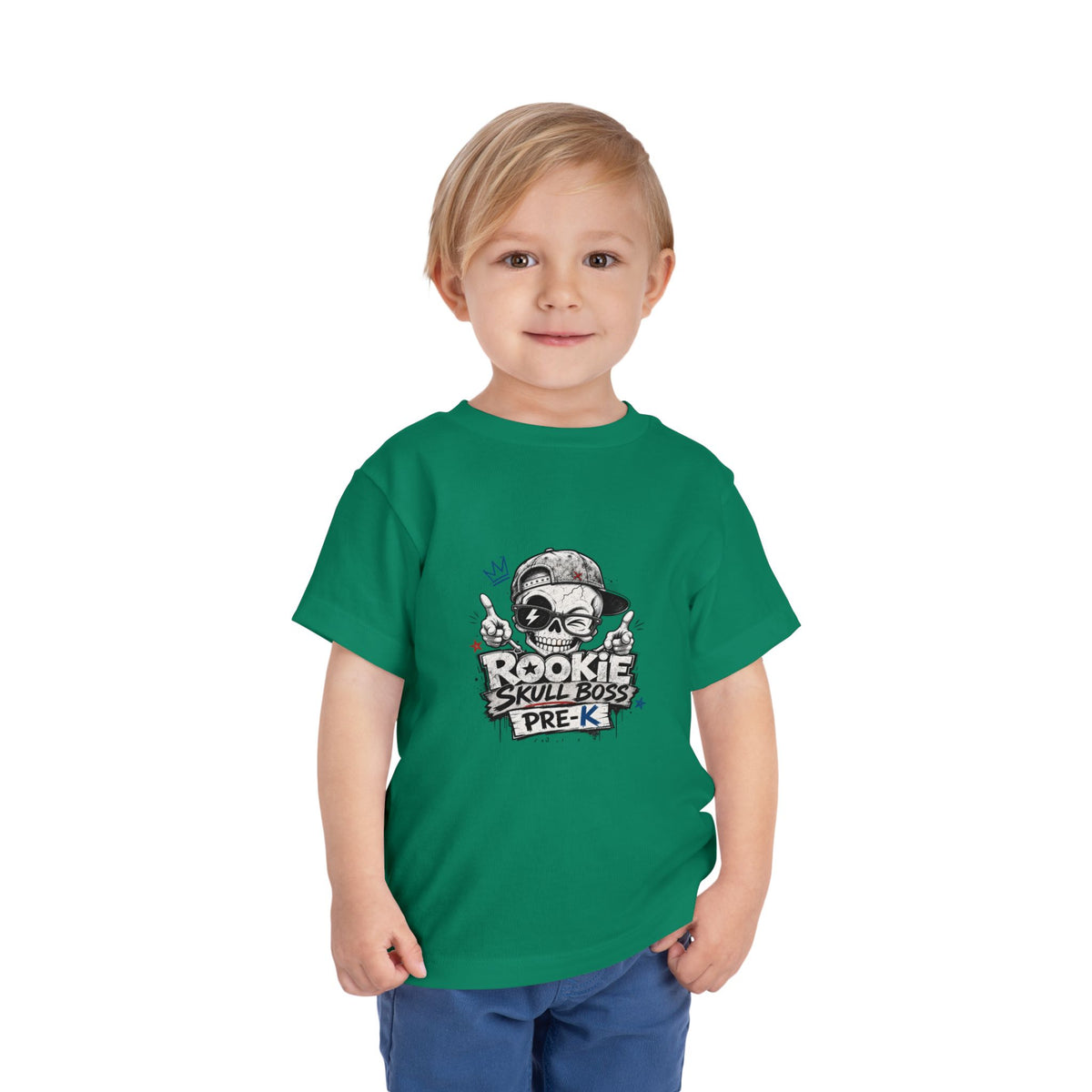 Toddler Tee — "Rookie Skull Boss Pre-K" Graphic Shirt