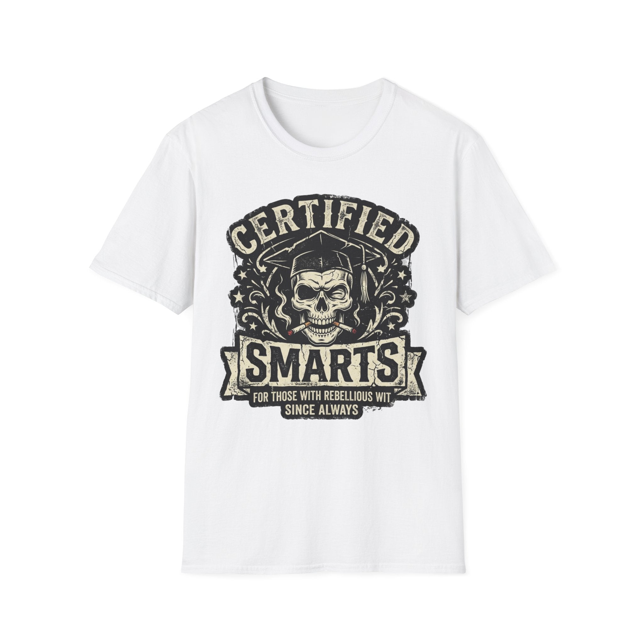 Certified Smarts Skull T-Shirt – Funny Rebel Geek Graphic Tee