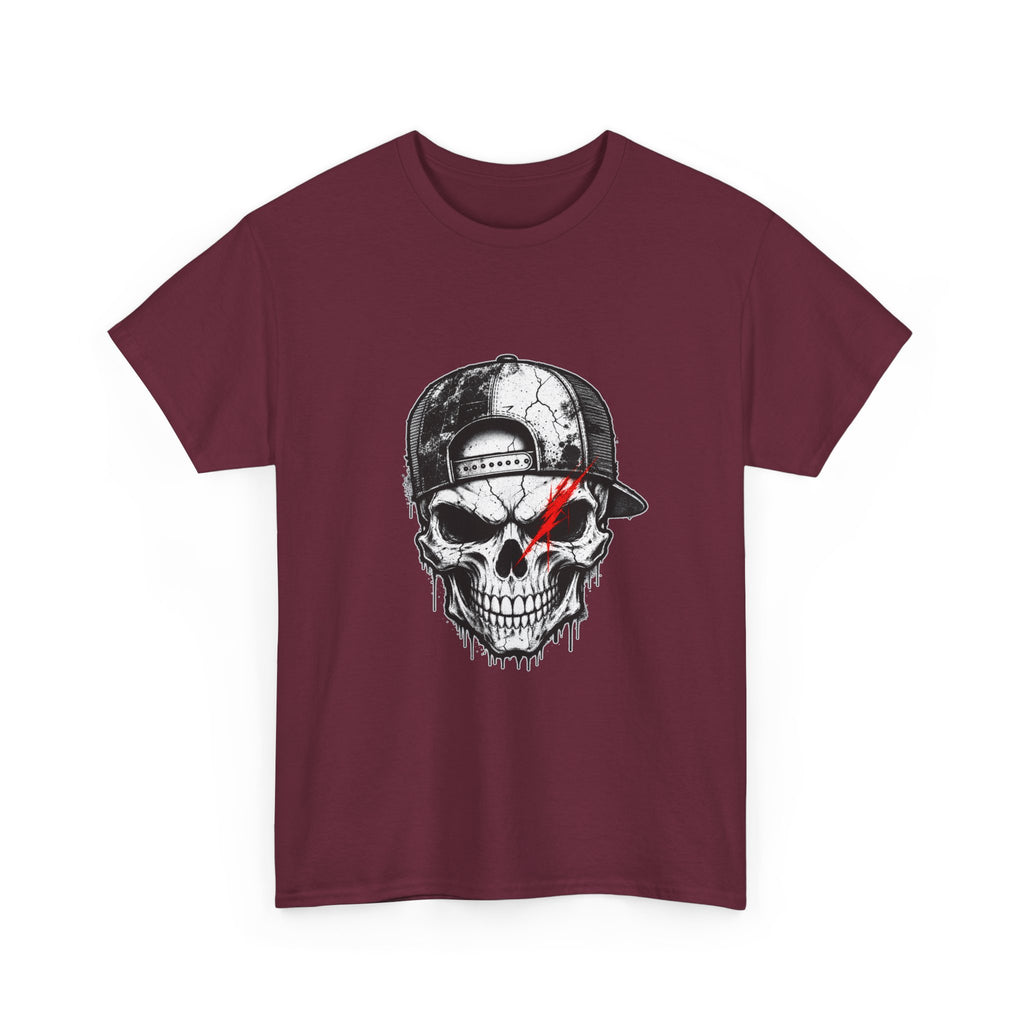Skull Cap T-Shirt — Grunge Skull with Red Eye Slash Graphic