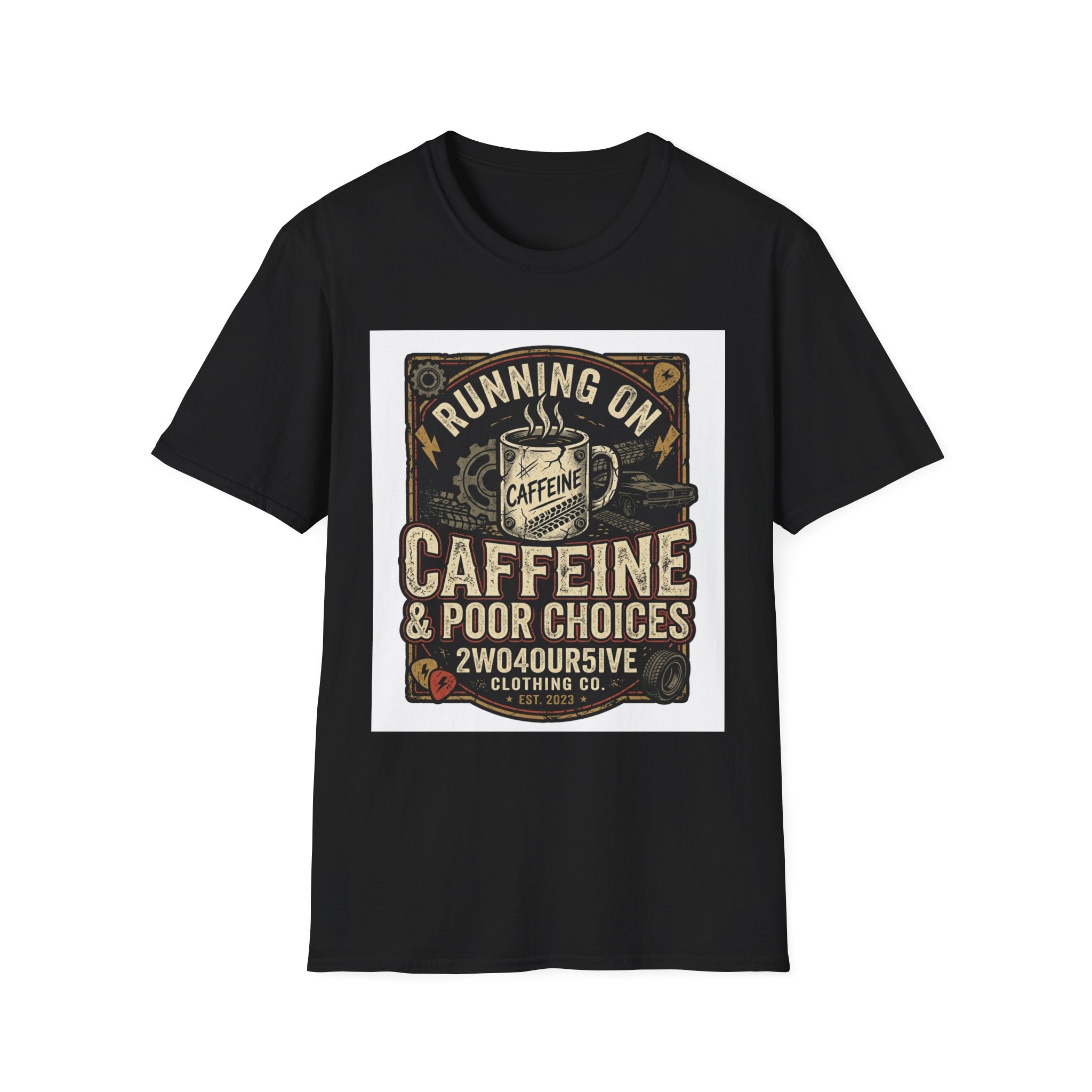 T-Shirt — "Running on Caffeine & Poor Choices" Vintage Coffee Shirt