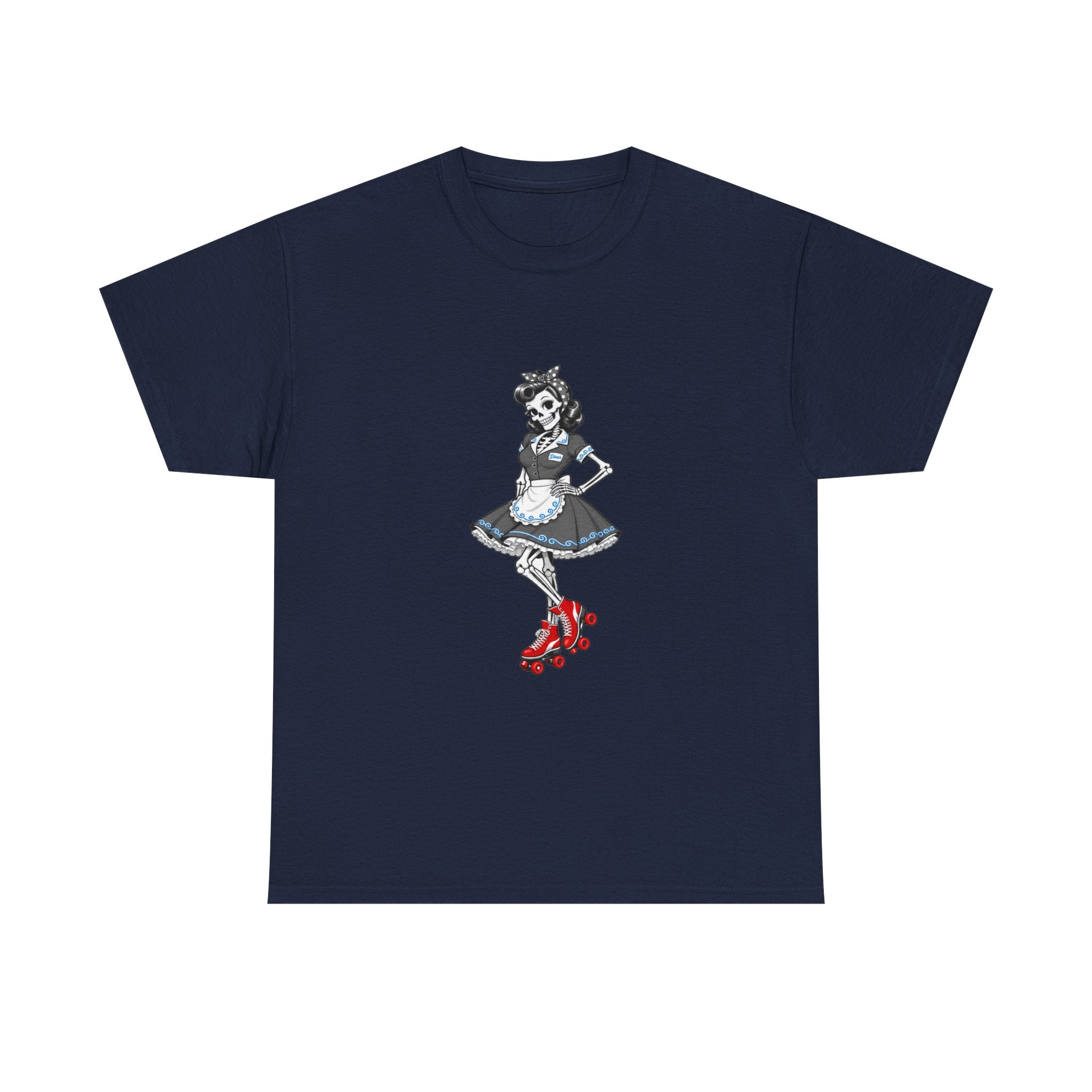Vintage Gothic Doll T‑Shirt — Red Roller Skate Skeleton Girl Tee