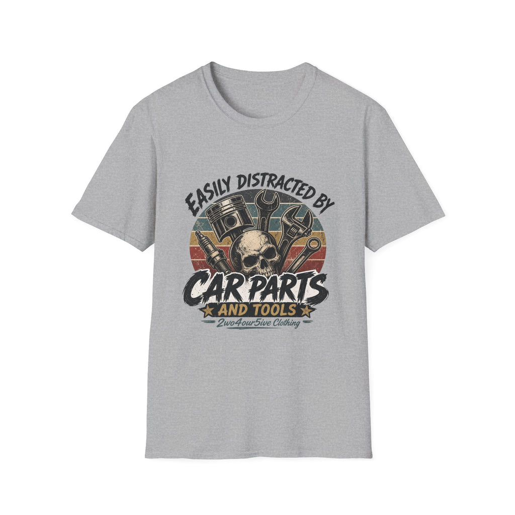 Car Parts & Tools T-Shirt — "Easily Distracted by Car Parts and Tools" Retro Mechanic Tee