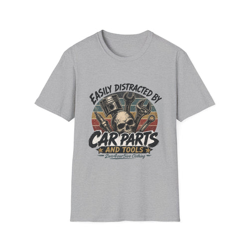 Car Parts & Tools T-Shirt — "Easily Distracted by Car Parts and Tools" Retro Mechanic Tee