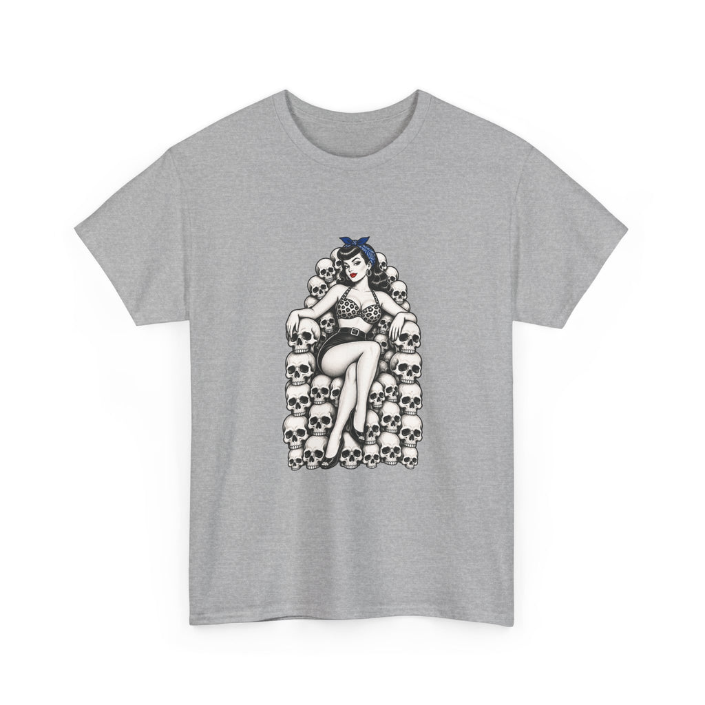 Skull Throne Pin-Up T-Shirt — Retro Goth Rockabilly Tee