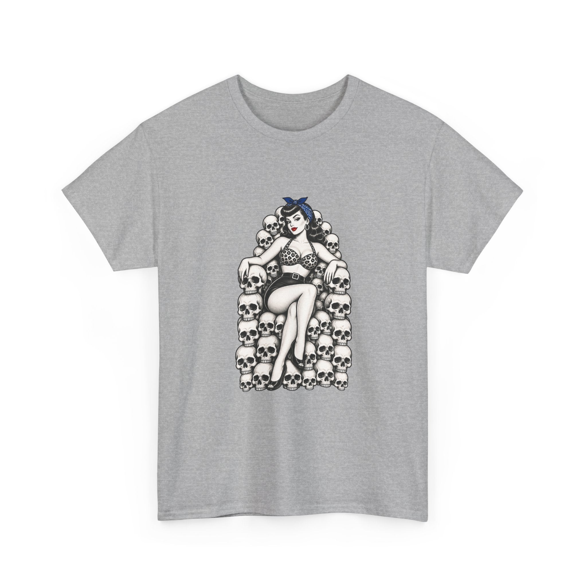 Skull Throne Pin-Up T-Shirt — Retro Goth Rockabilly Tee