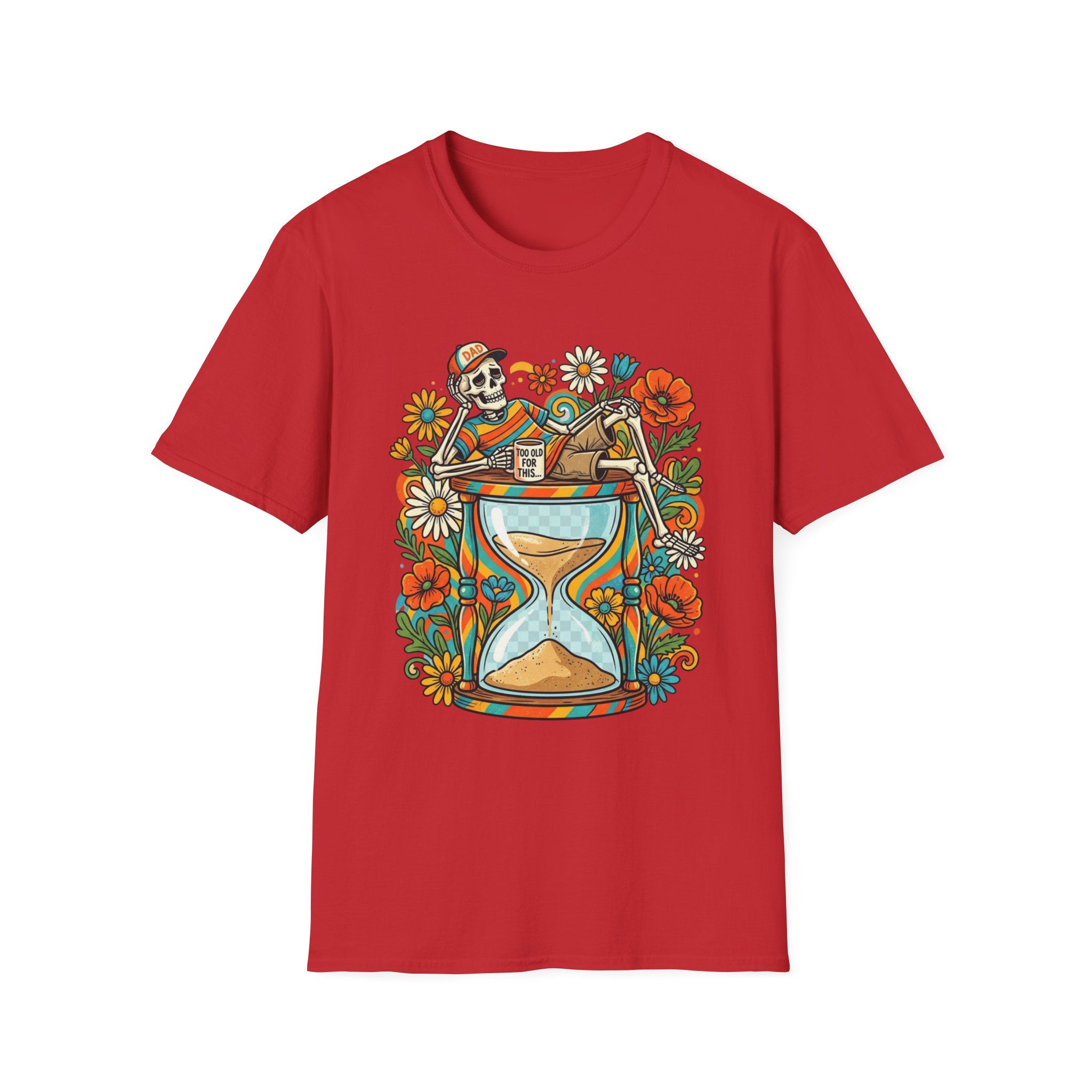 Skeleton Hourglass T-Shirt — Relaxed Skull & Flowers Retro Graphic Tee