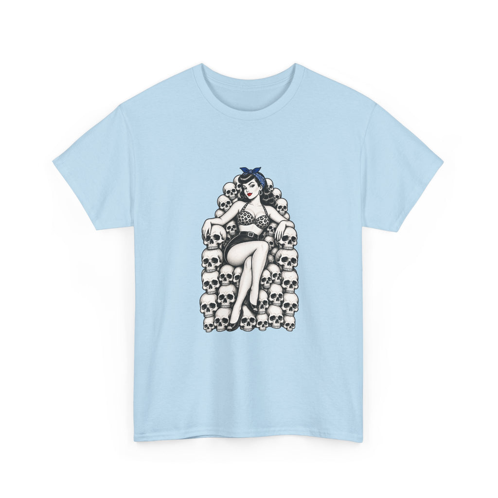 Skull Throne Pin-Up T-Shirt — Retro Goth Rockabilly Tee