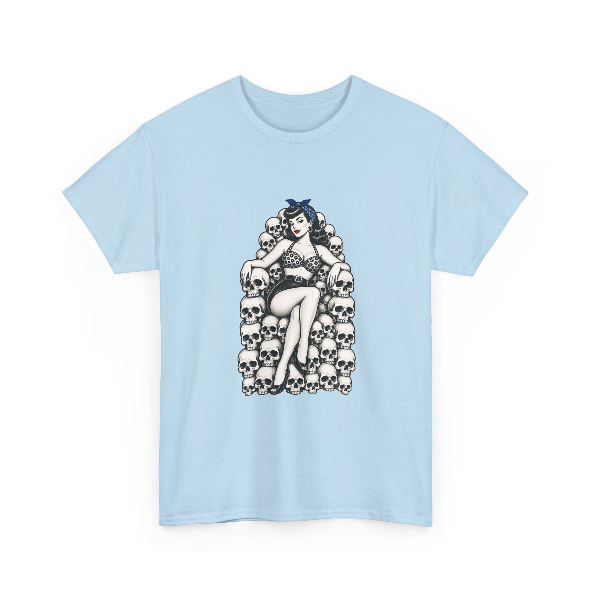 Skull Throne Pin-Up T-Shirt — Retro Goth Rockabilly Tee