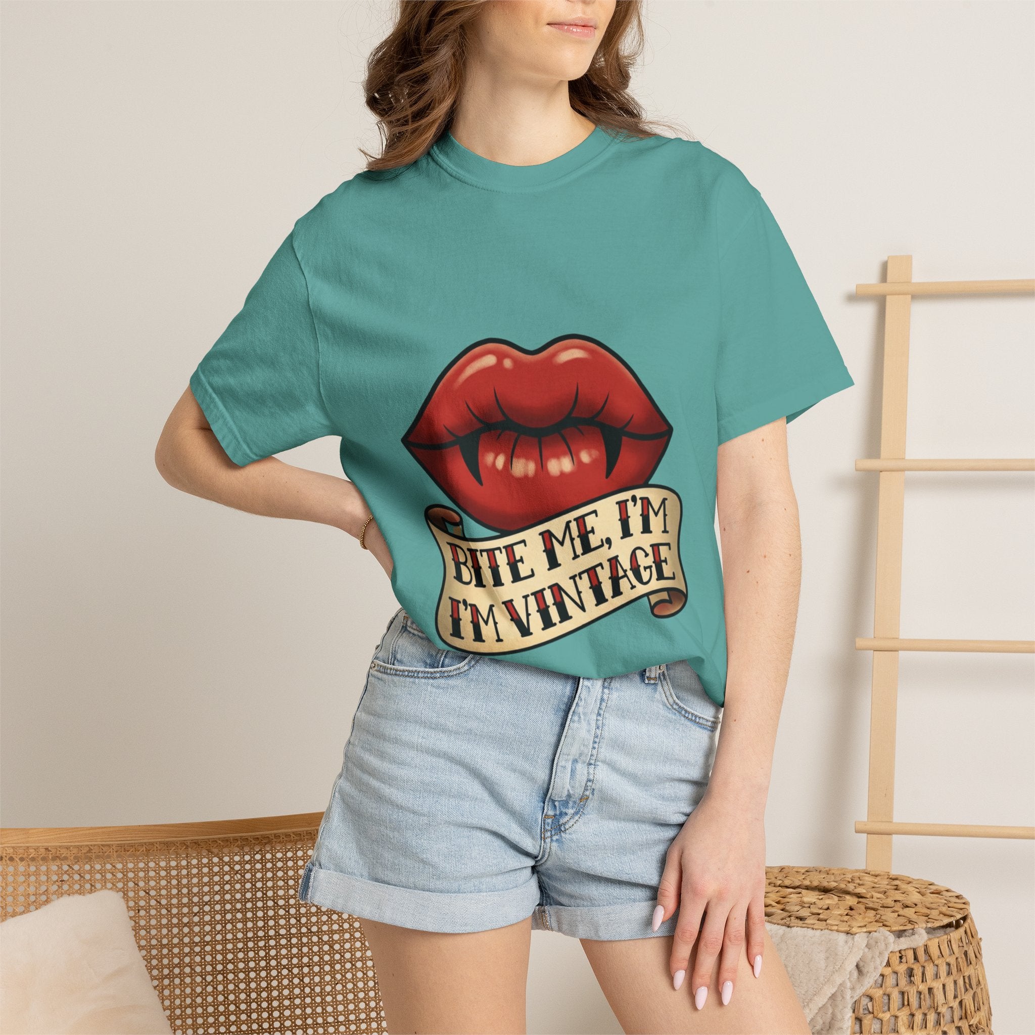 Vintage Tattoo Lips T-Shirt — "Bite Me, I'm Vintage" Graphic Tee