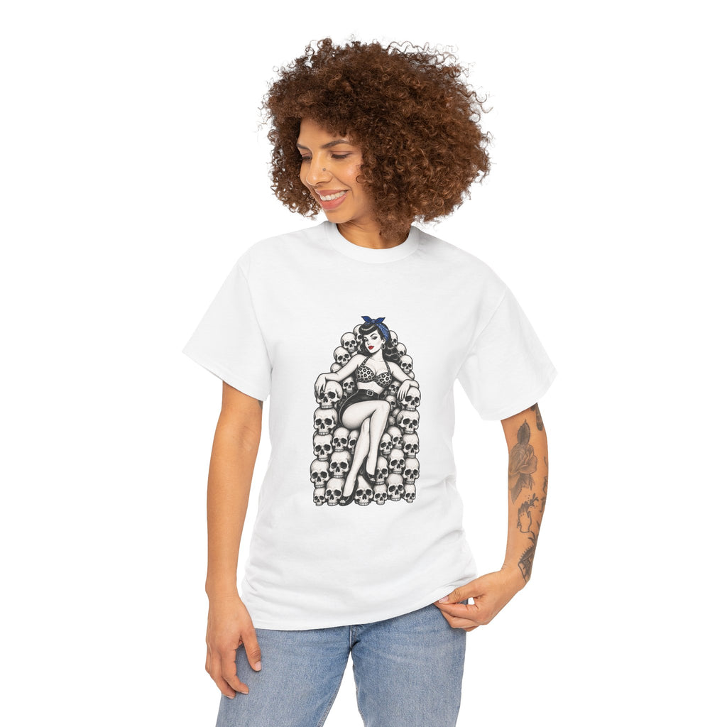 Skull Throne Pin-Up T-Shirt — Retro Goth Rockabilly Tee