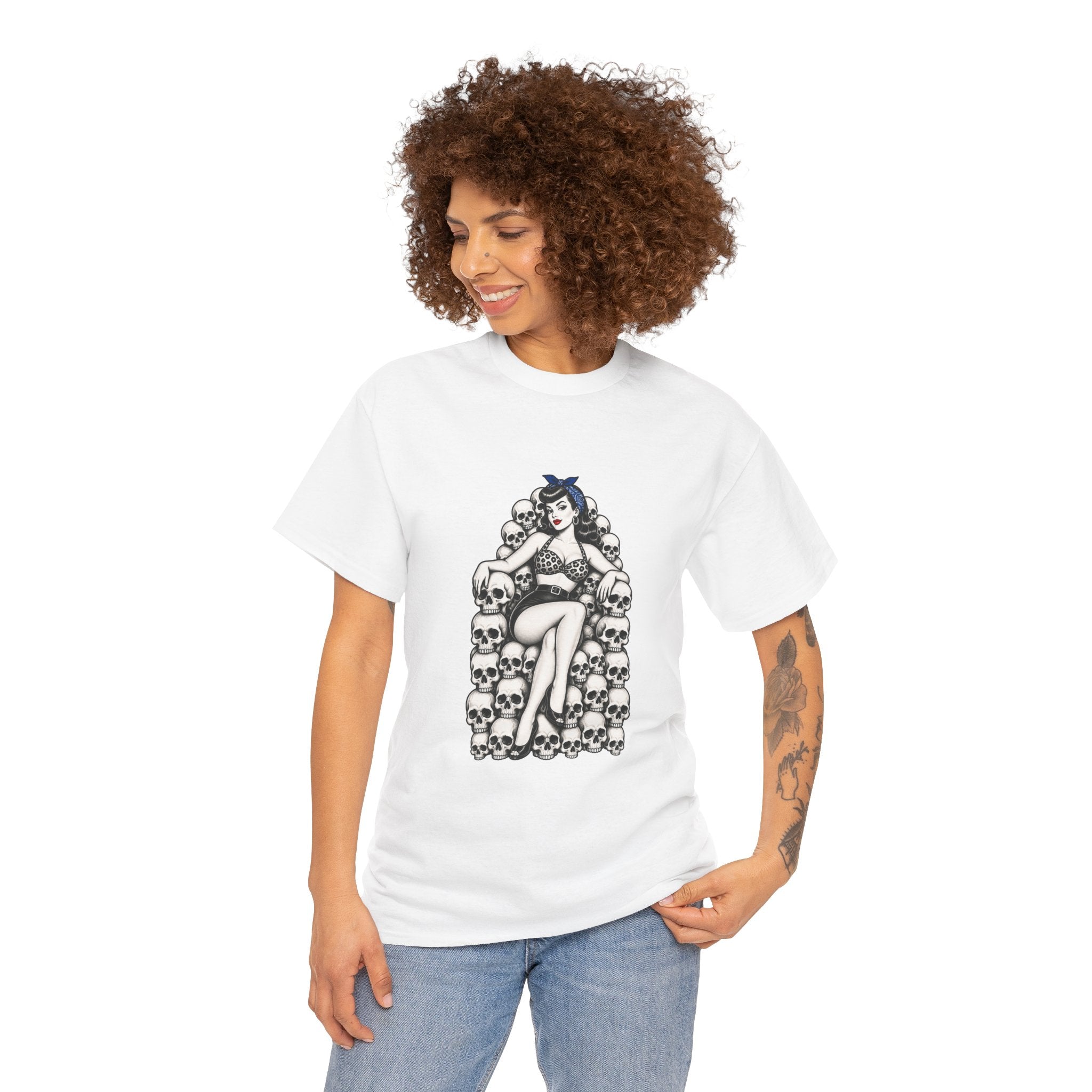 Skull Throne Pin-Up T-Shirt — Retro Goth Rockabilly Tee