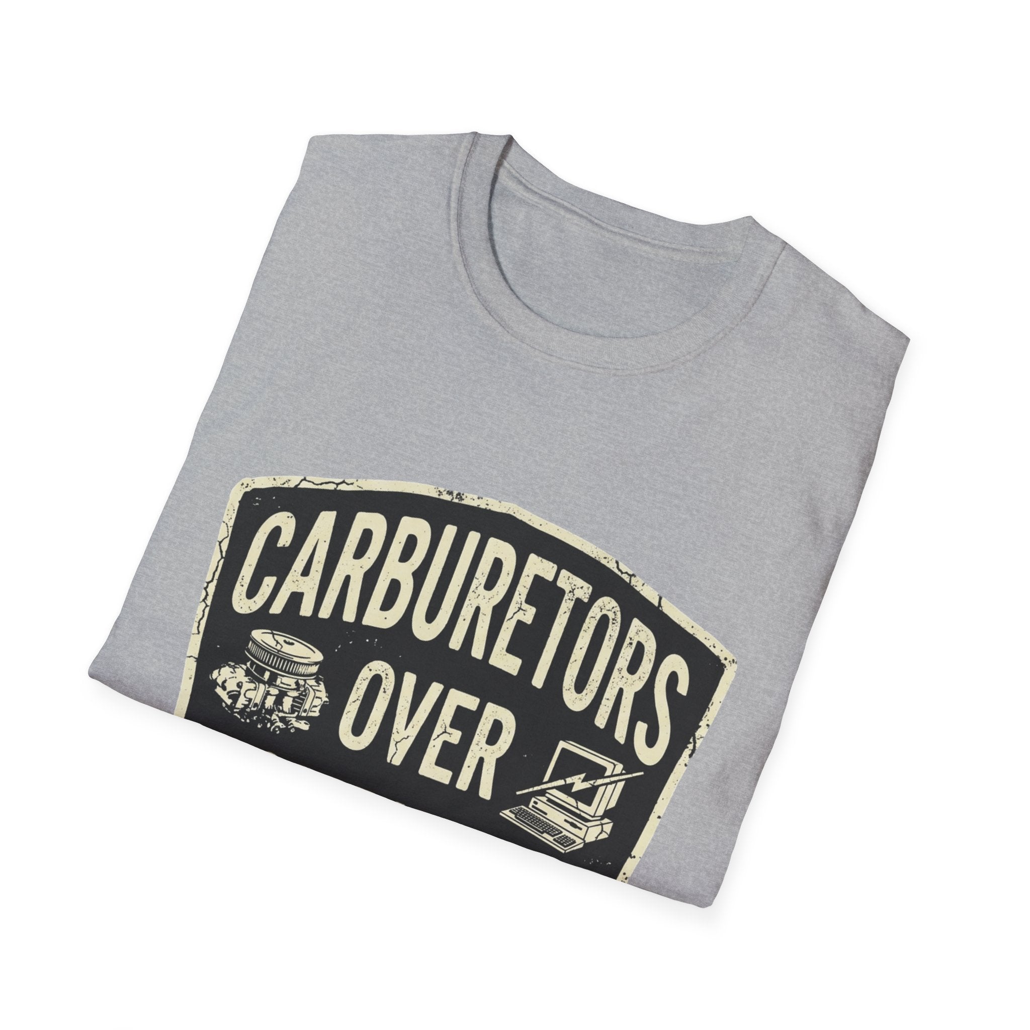 Carburetors Over Computers T-Shirt — Vintage Mechanic Pride Tee