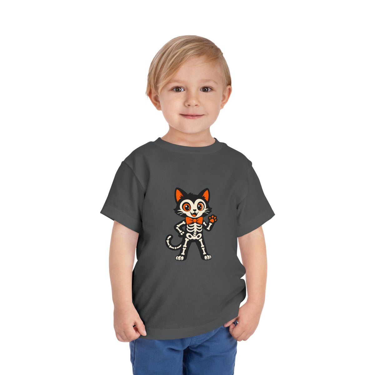 Toddler Tee — Cute Cat Skeleton Halloween Shirt