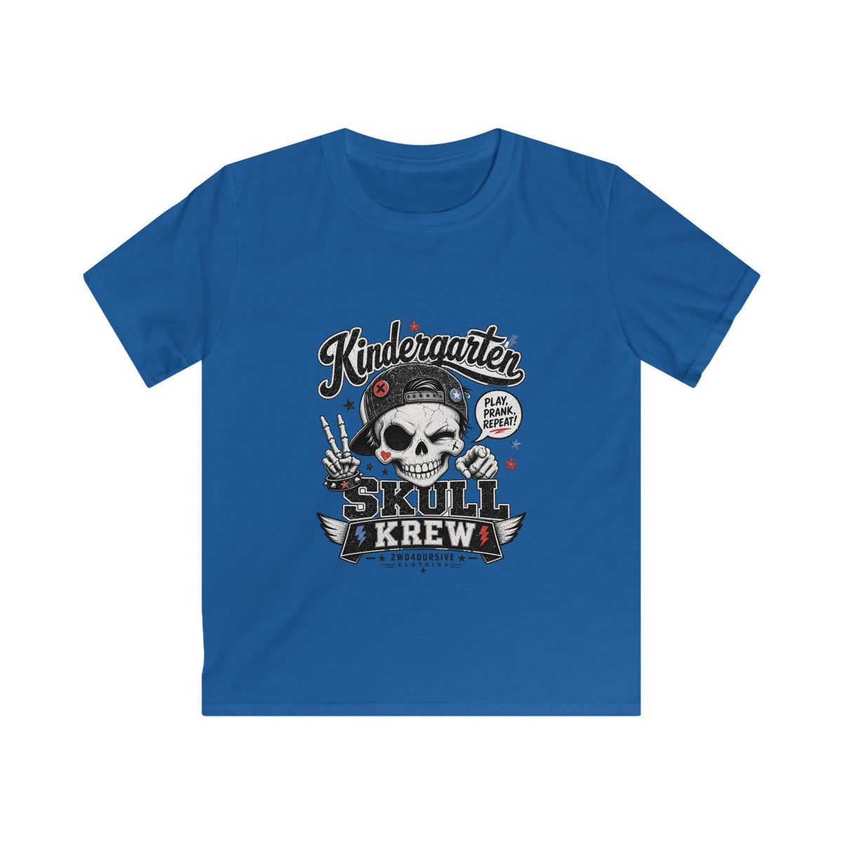 Kids Tee — "Kindergarten Skull Krew" Graphic T‑Shirt (Back‑to‑School, Playful Punk Design)