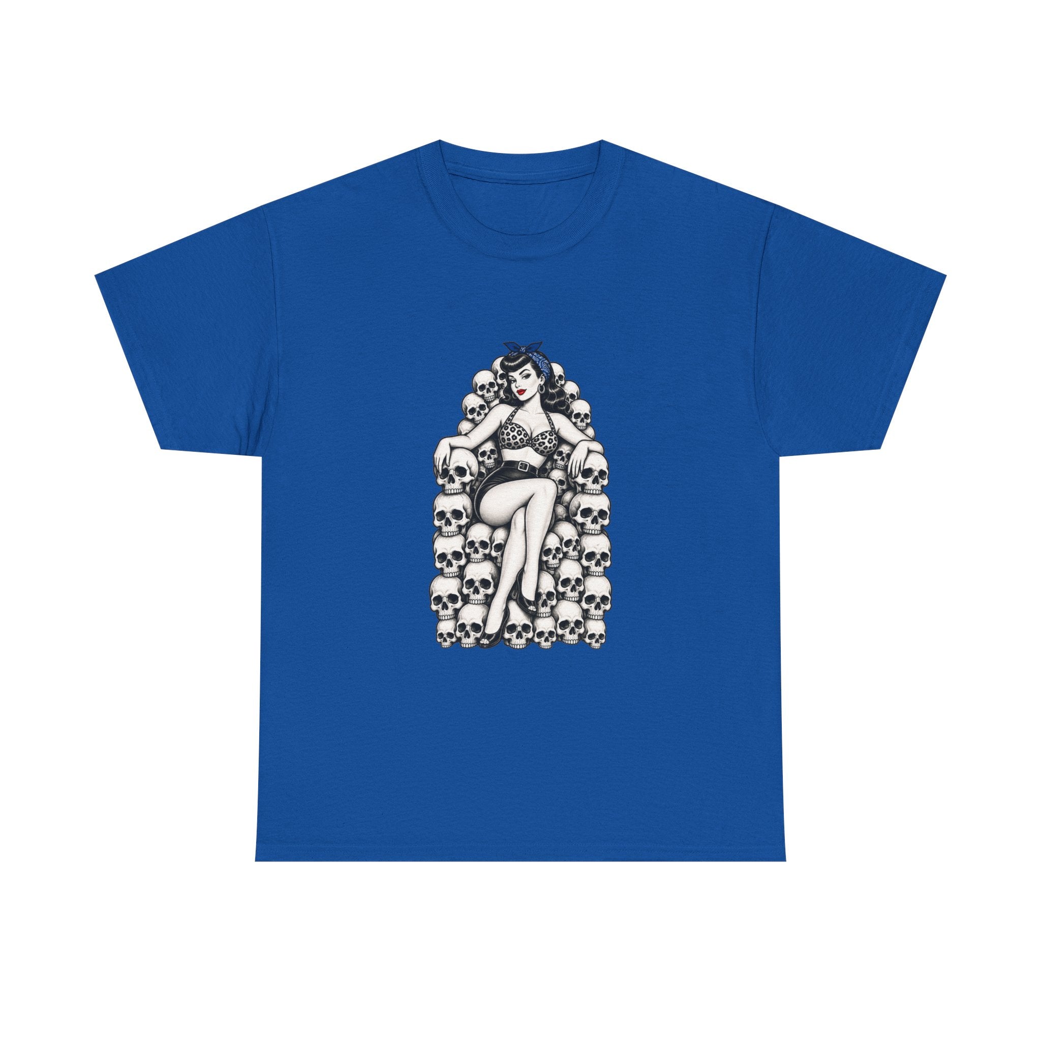 Skull Throne Pin-Up T-Shirt — Retro Goth Rockabilly Tee